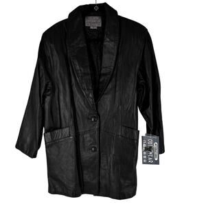 NEW Vintage International Outerwear Women's Leather‎ Jacket Black Large Y2K Punk